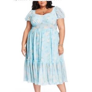 LoveShackFancy Sophie Blue Floral Midi Dress